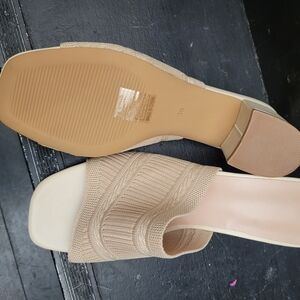 Beige Knit Slide Heels - Women